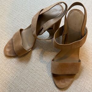 Ann Taylor Tan Suede Slingback Block Heels